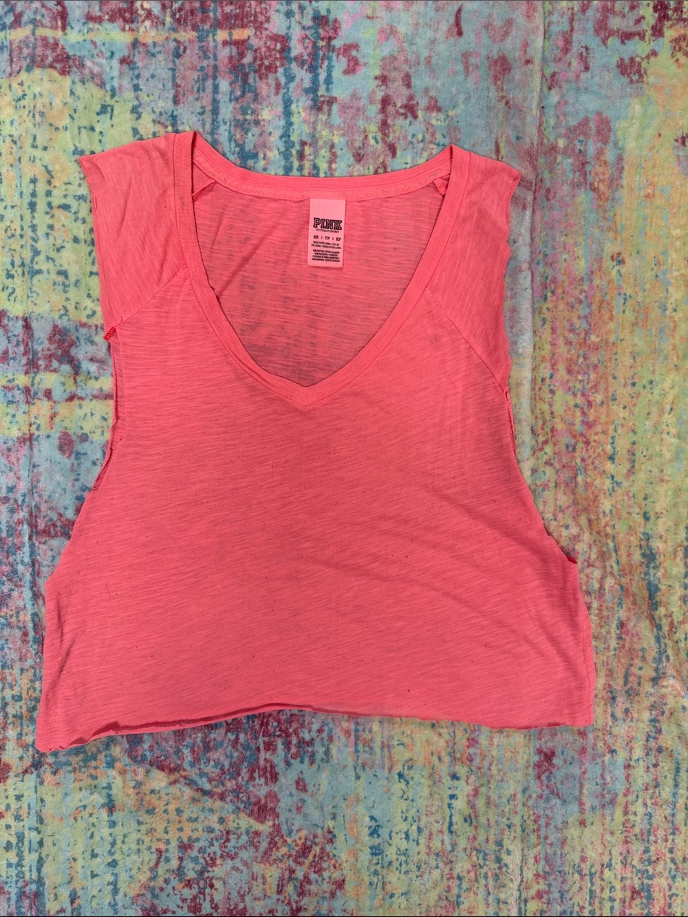 PINK Victoria's Secret Coral Pink V-Neck Cropped Tank